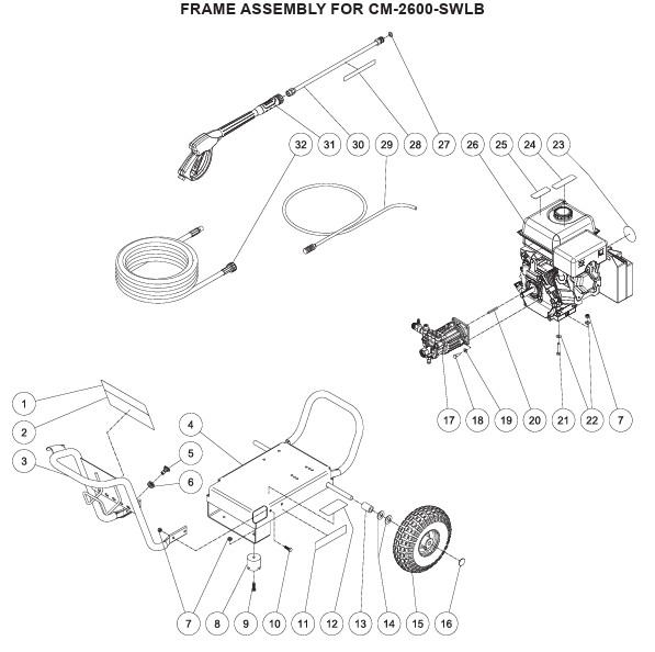 Tradeworks CM-2600-SWLB pressure washer parts and breakdown